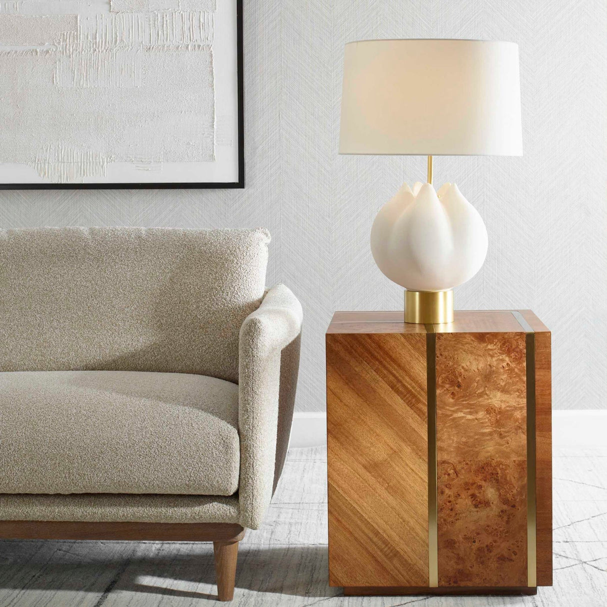 Modern European furniture - White Porcelain Flower-Inspired Table Lamp - www.oroa.com