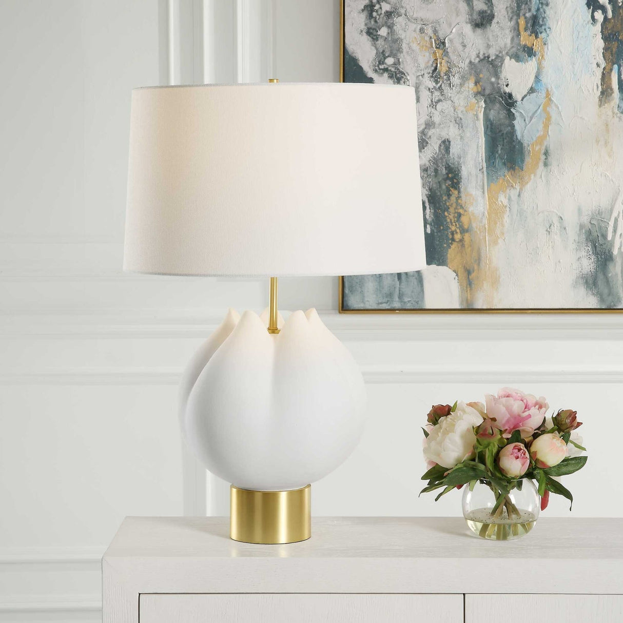 Modern European furniture - White Porcelain Flower-Inspired Table Lamp - www.oroa.com