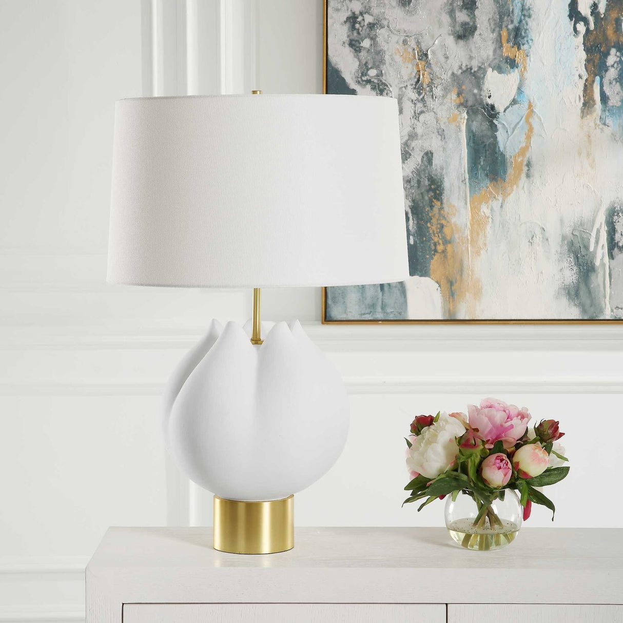 Modern European furniture - White Porcelain Flower-Inspired Table Lamp - www.oroa.com