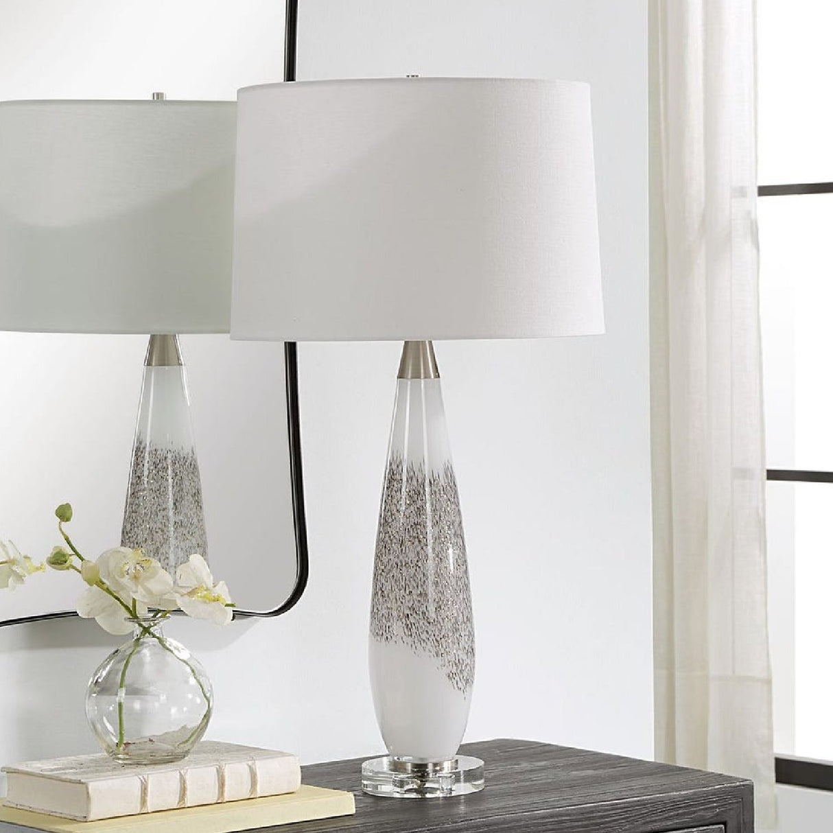 Modern European furniture - Gray & Silver Glass Table Lamp by Uttermost Quinn - www.oroa.com