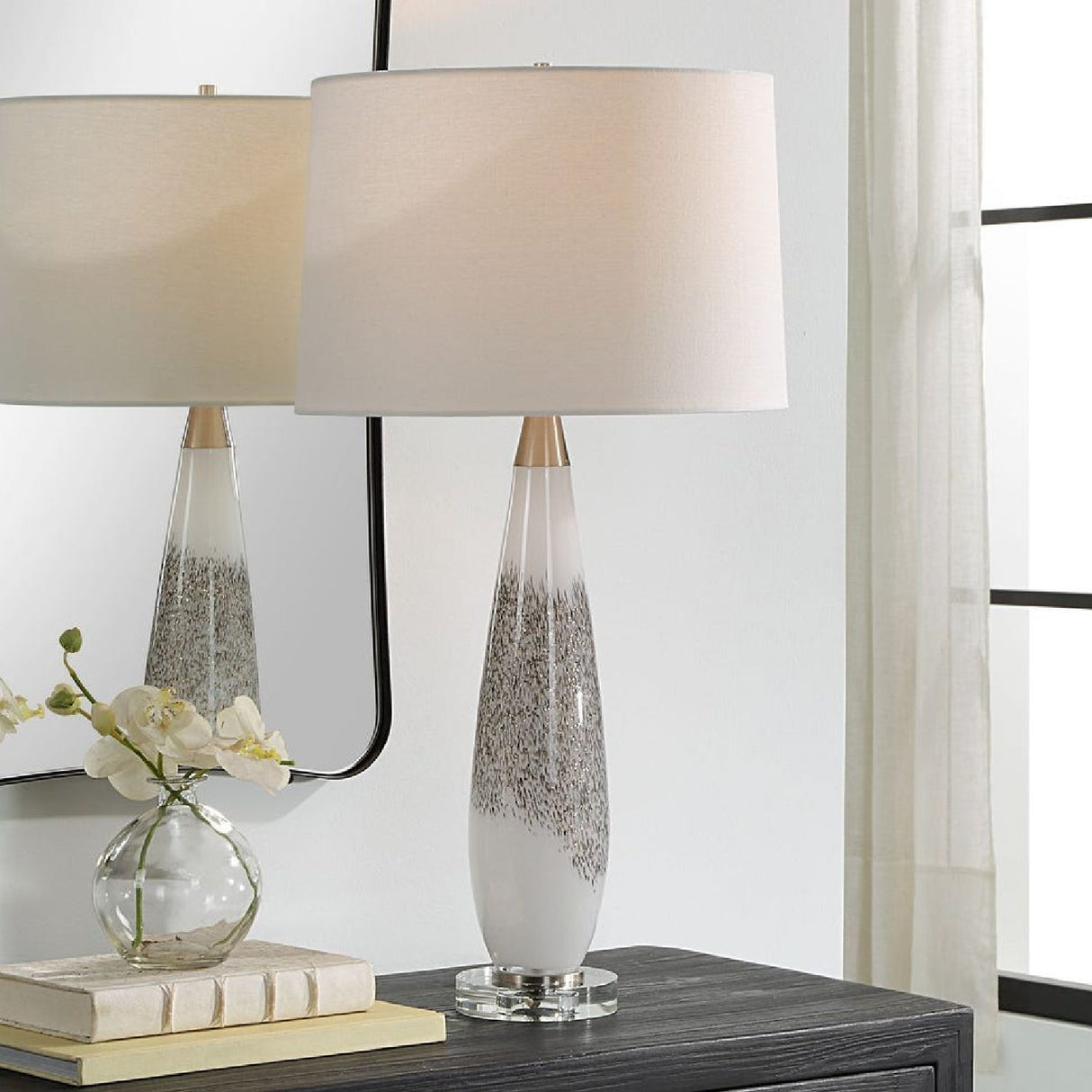 Modern European furniture - Gray & Silver Glass Table Lamp by Uttermost Quinn - www.oroa.com