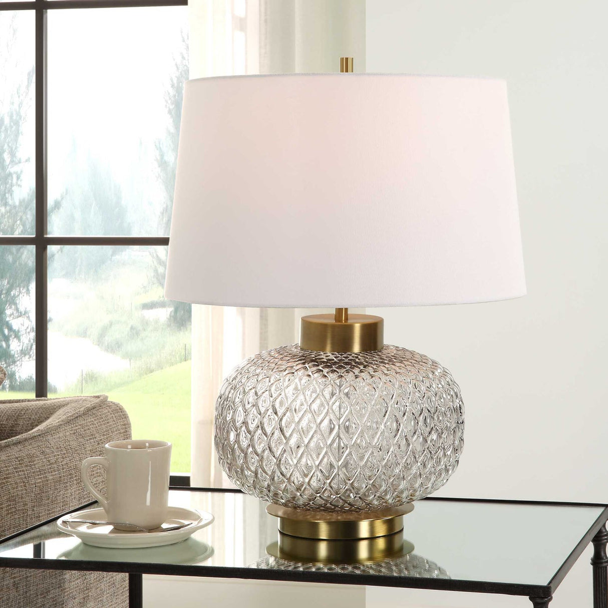 Modern European furniture - Lattice Embossed Glass Table Lamp by Uttermost Estelle - www.oroa.com