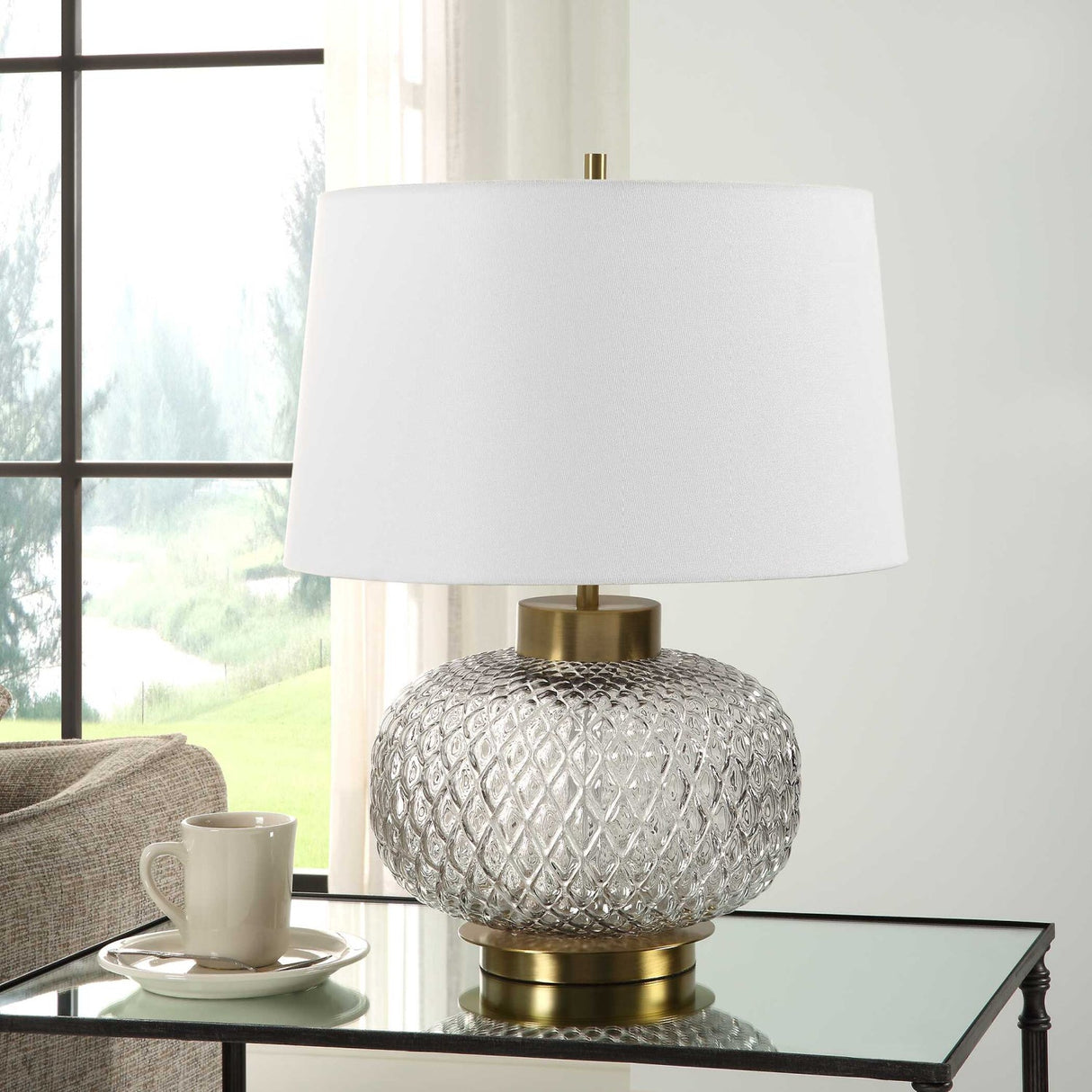 Modern European furniture - Lattice Embossed Glass Table Lamp by Uttermost Estelle - www.oroa.com
