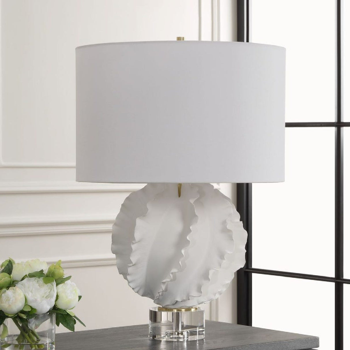 Modern European furniture - Ruffled White Ceramic Table Lamp by Uttermost Saylor - www.oroa.com