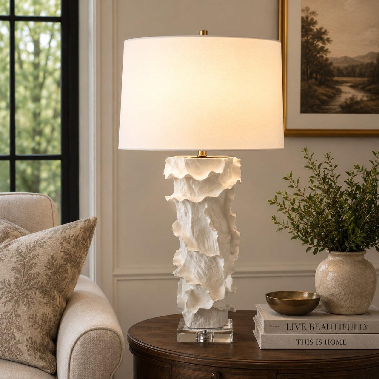 Modern European furniture - White Ceramic Ridged Table Lamp by Uttermost Wisp - www.oroa.com