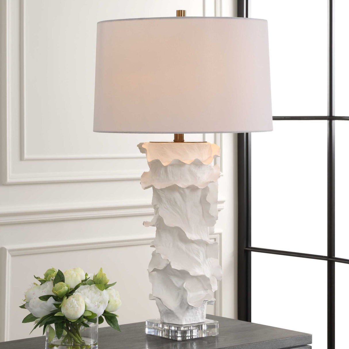 Modern European furniture - White Ceramic Ridged Table Lamp by Uttermost Wisp - www.oroa.com