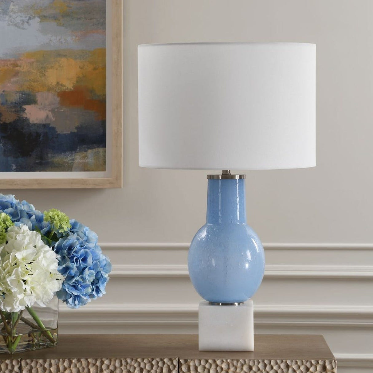 Modern European furniture - Seeded Blue Glass Table Lamp by Uttermost Clear Sky - www.oroa.com