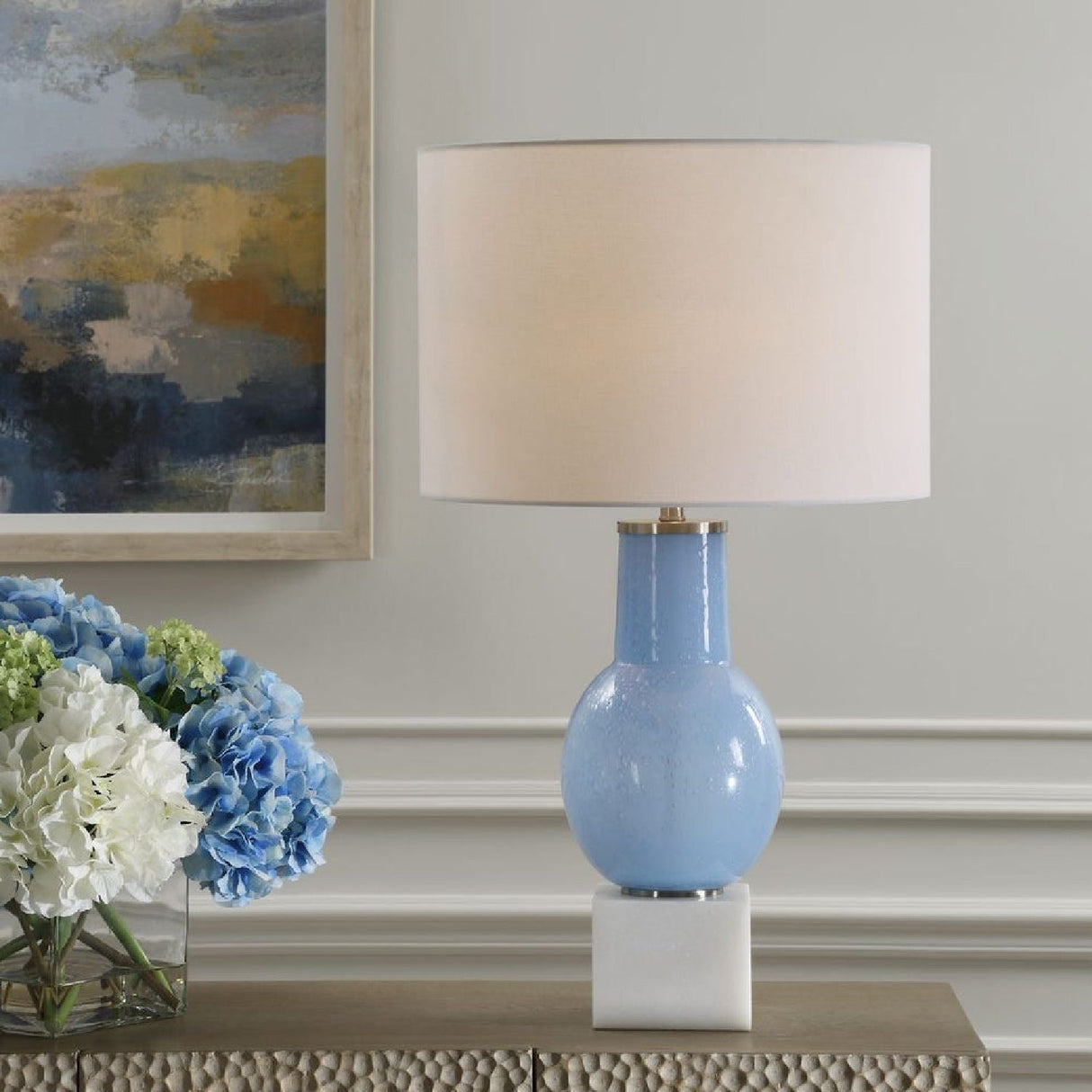Modern European furniture - Seeded Blue Glass Table Lamp by Uttermost Clear Sky - www.oroa.com