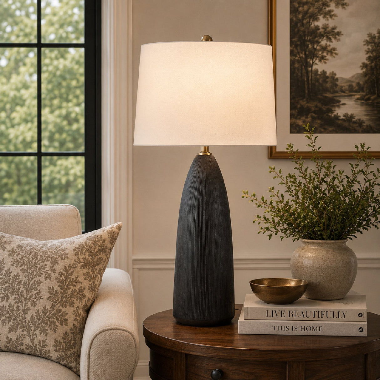 Modern European furniture - Textured Black Ceramic Table Lamp by Uttermost Jett - www.oroa.com