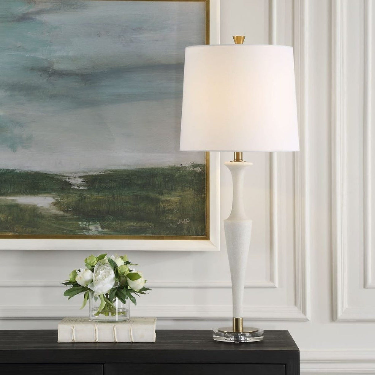 Modern European furniture - White Man-Made Stone Table Lamp by Uttermost Colette - www.oroa.com