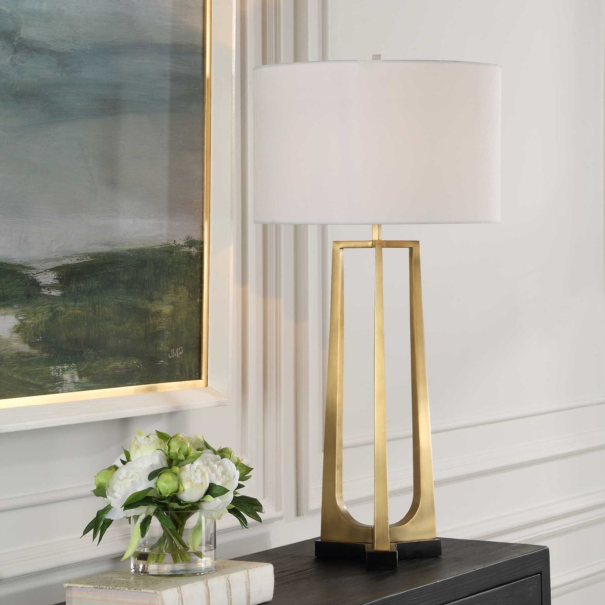 Modern European furniture - Antique Brass Tapered Table Lamp by Uttermost Crossroads - www.oroa.com