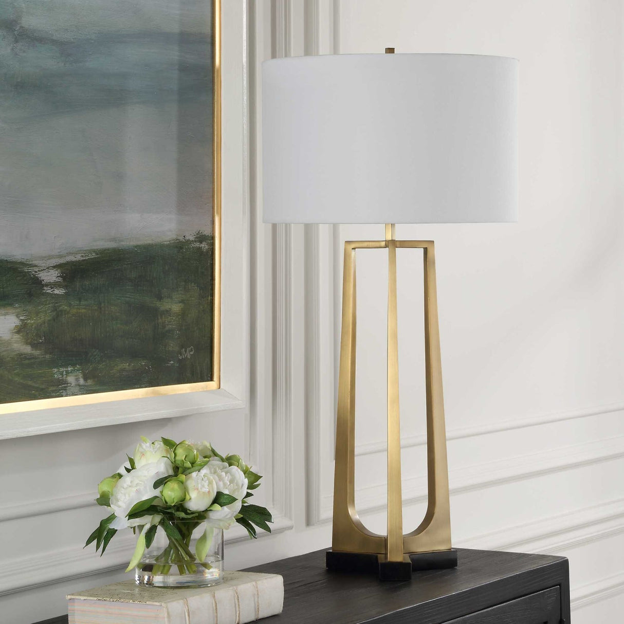 Modern European furniture - Antique Brass Tapered Table Lamp by Uttermost Crossroads - www.oroa.com