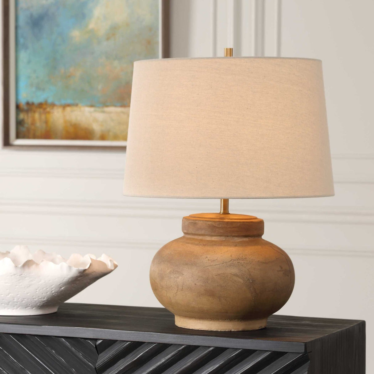 Distressed Terracotta Table Lamp by Uttermost Urbino, alternate view 2