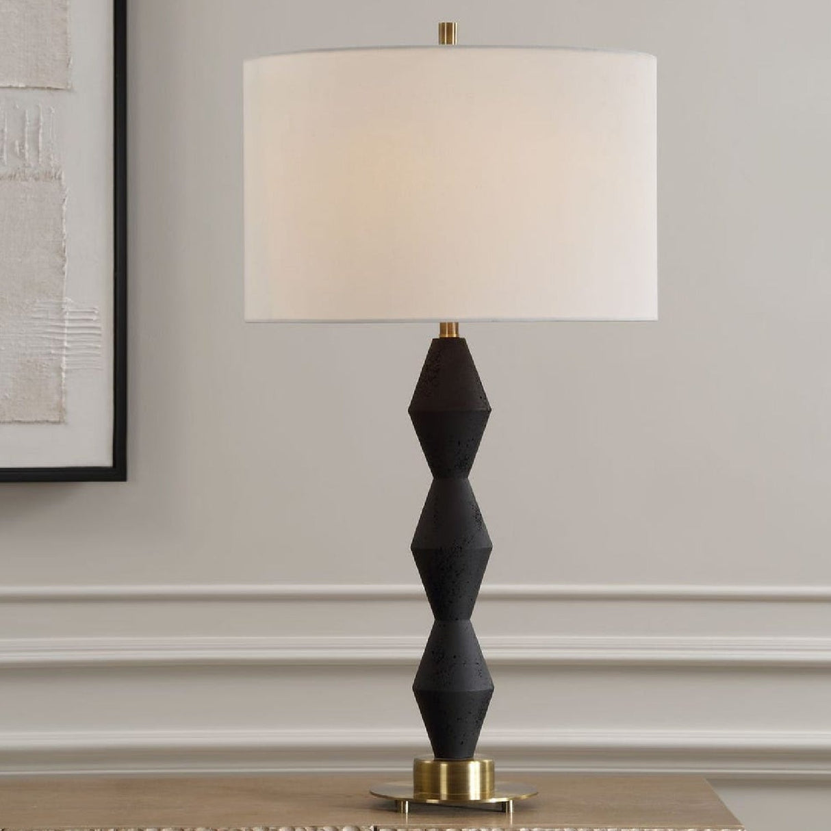 Modern European furniture - Geometrical Black Stone Table Lamp by Uttermost Threefold - www.oroa.com