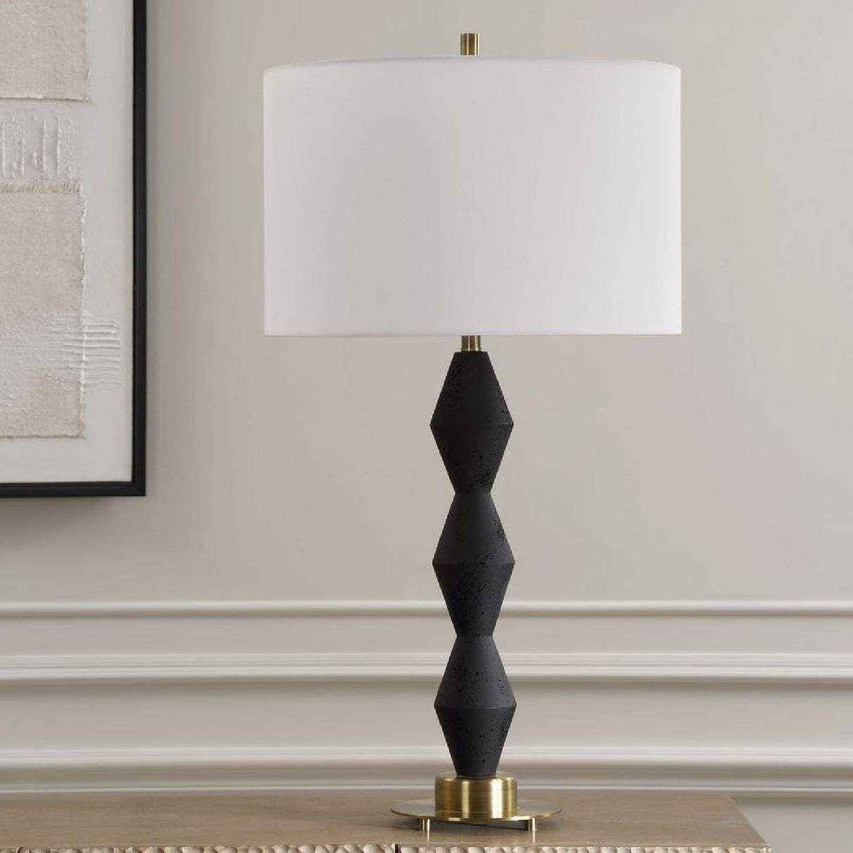 Modern European furniture - Geometrical Black Stone Table Lamp by Uttermost Threefold - www.oroa.com