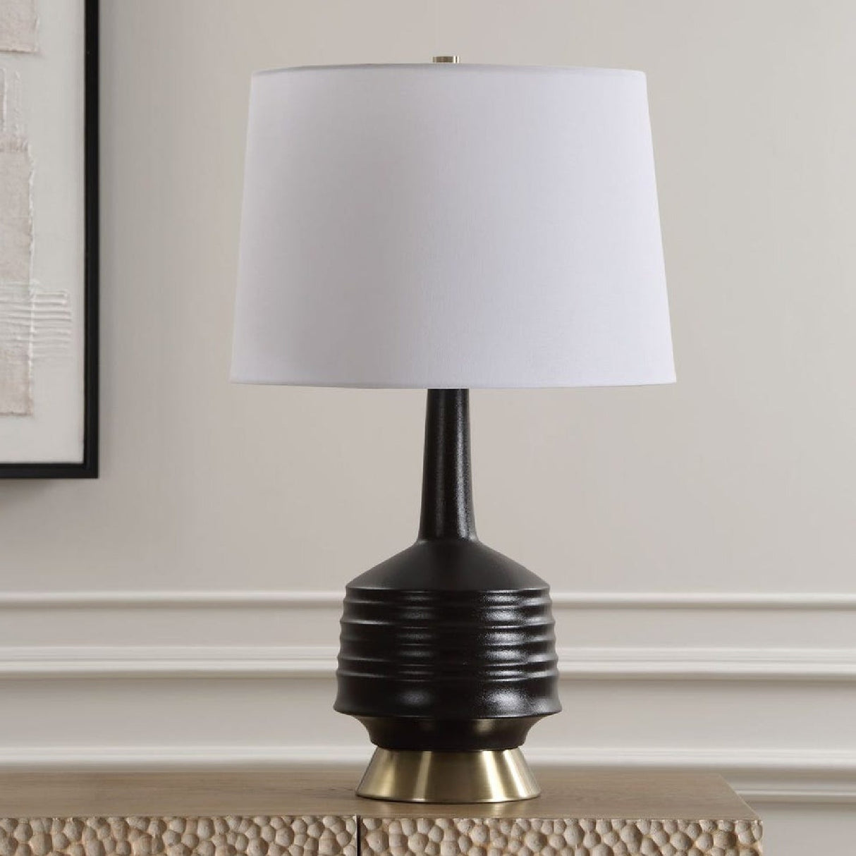 Modern European furniture - Black Ribbed Ceramic Table Lamp by Uttermost Foster - www.oroa.com
