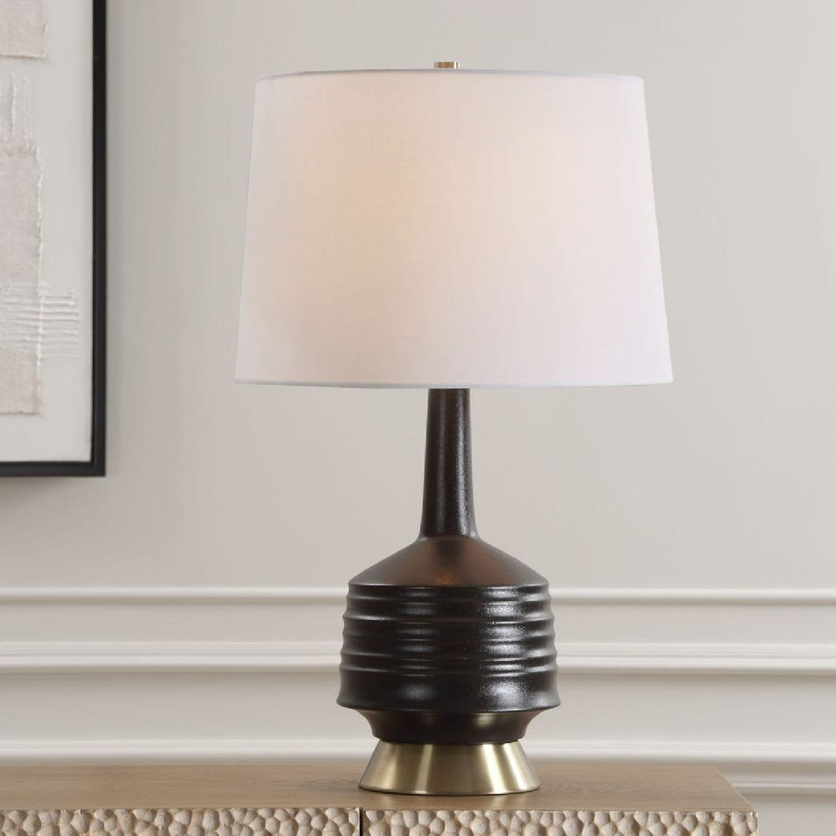 Modern European furniture - Black Ribbed Ceramic Table Lamp by Uttermost Foster - www.oroa.com