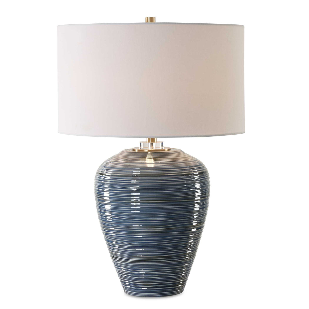 Modern European furniture - Ribbed Blue Ceramic Table Lamp - www.oroa.com