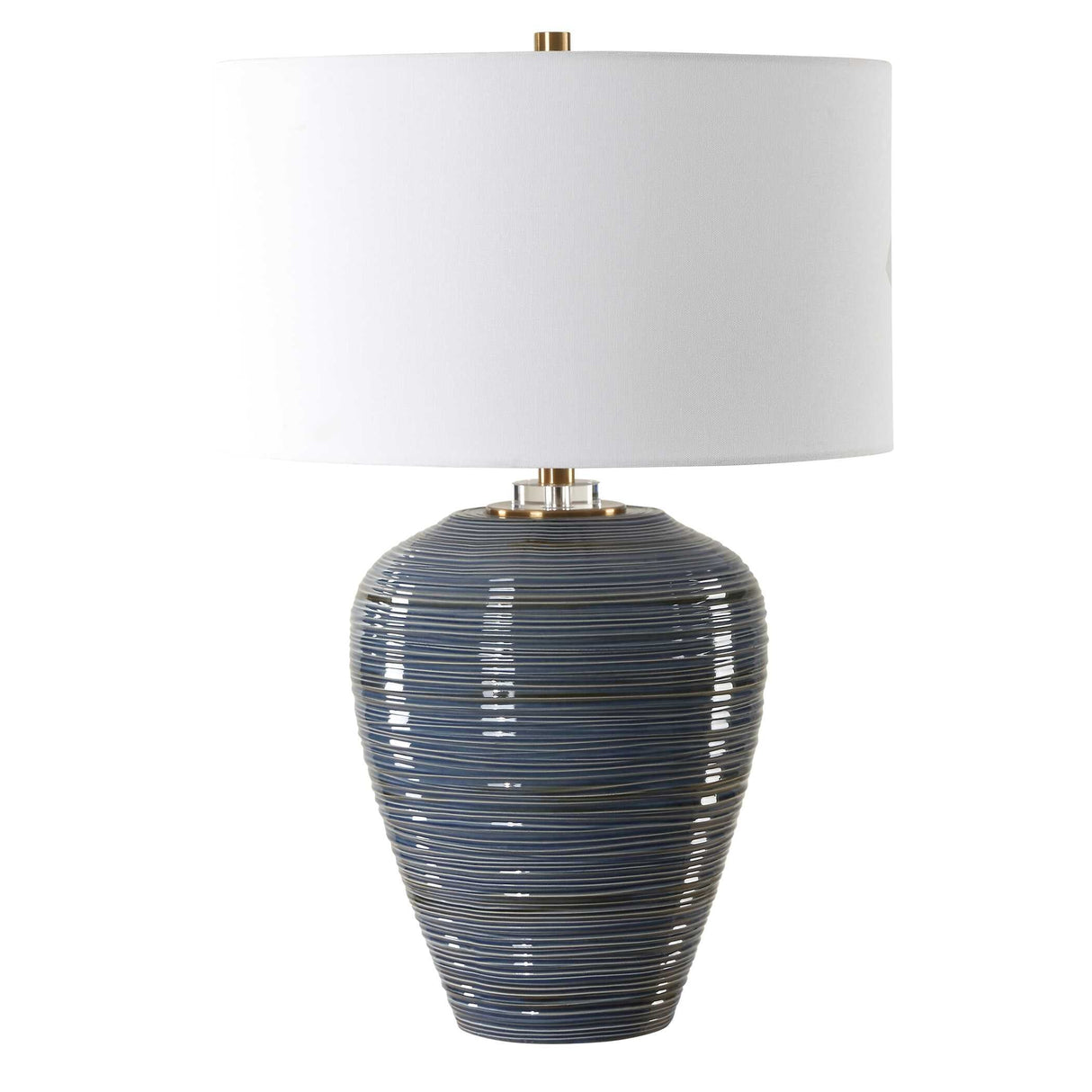 Modern European furniture - Ribbed Blue Ceramic Table Lamp - www.oroa.com