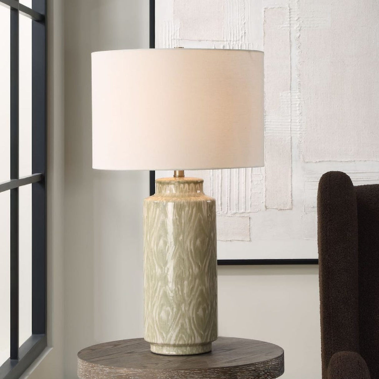Patterned Cream Ceramic Table Lamp by Uttermost Laurel, alternate view 2