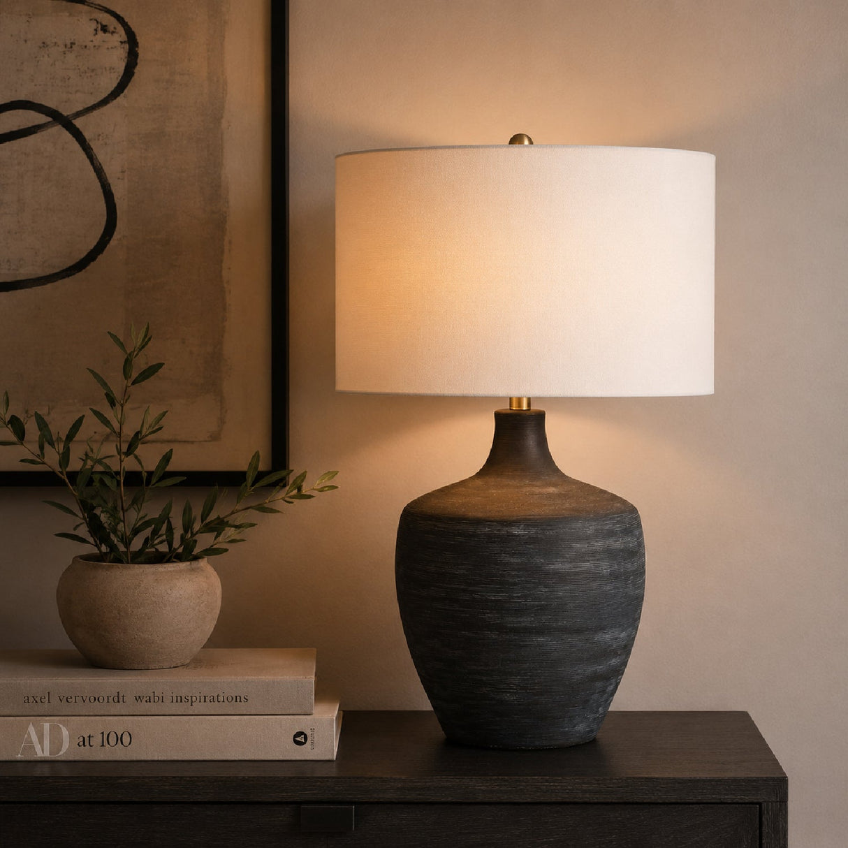 Modern European furniture - Ribbed Gray Ceramic Table Lamp by Uttermost Graphite - www.oroa.com
