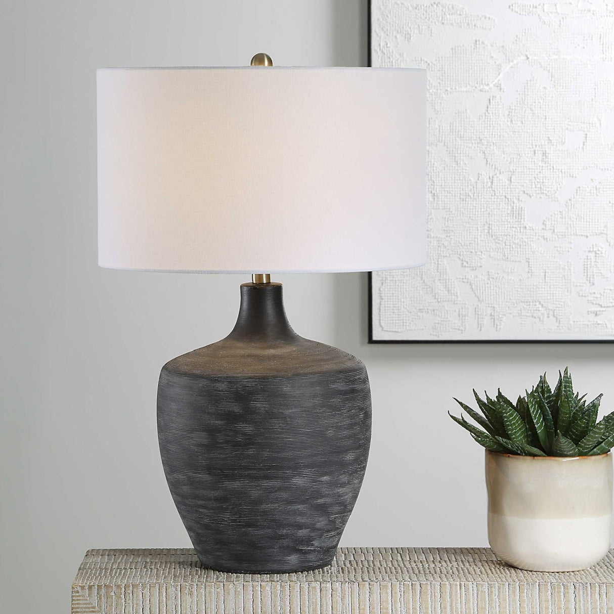 Modern European furniture - Ribbed Gray Ceramic Table Lamp by Uttermost Graphite - www.oroa.com