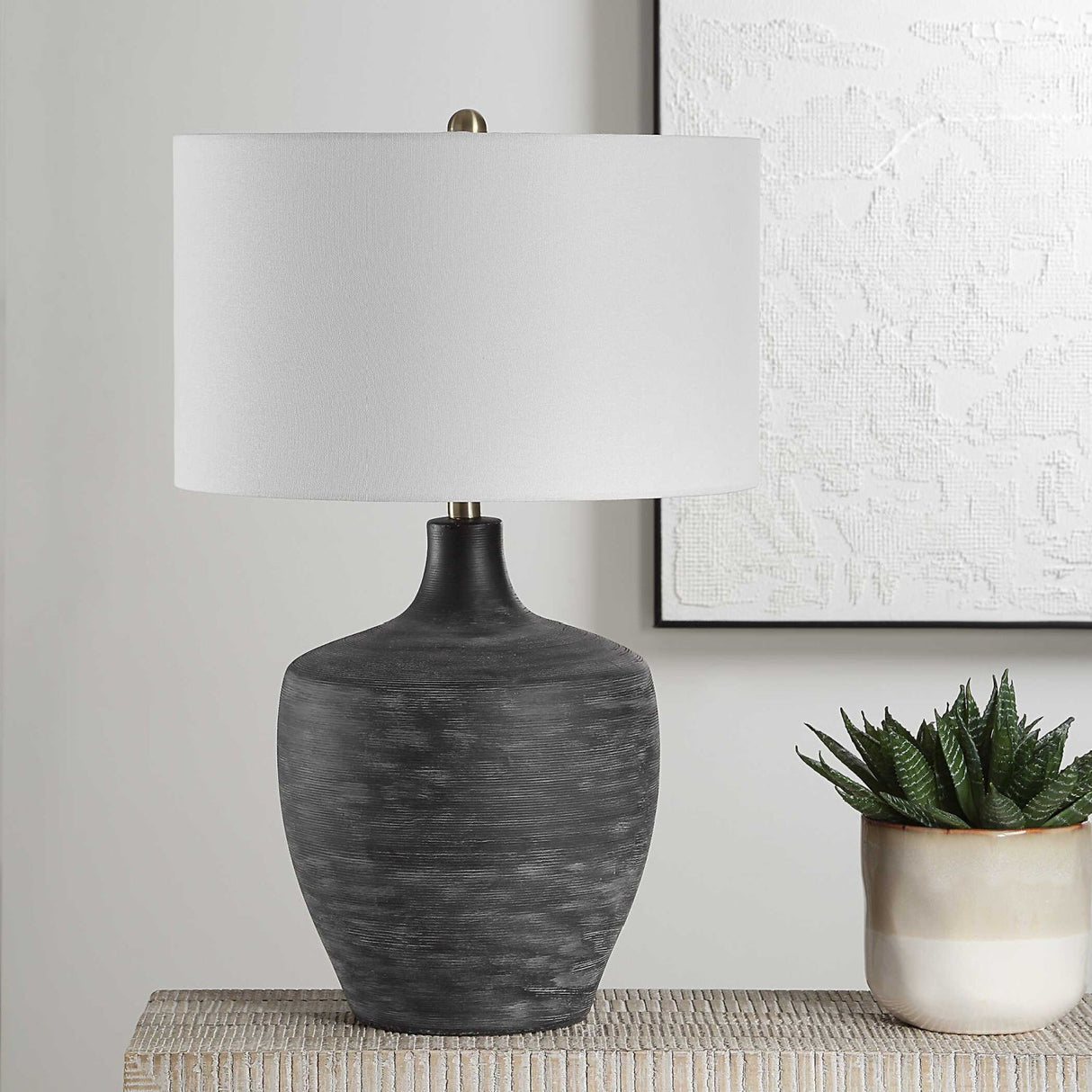 Modern European furniture - Ribbed Gray Ceramic Table Lamp by Uttermost Graphite - www.oroa.com