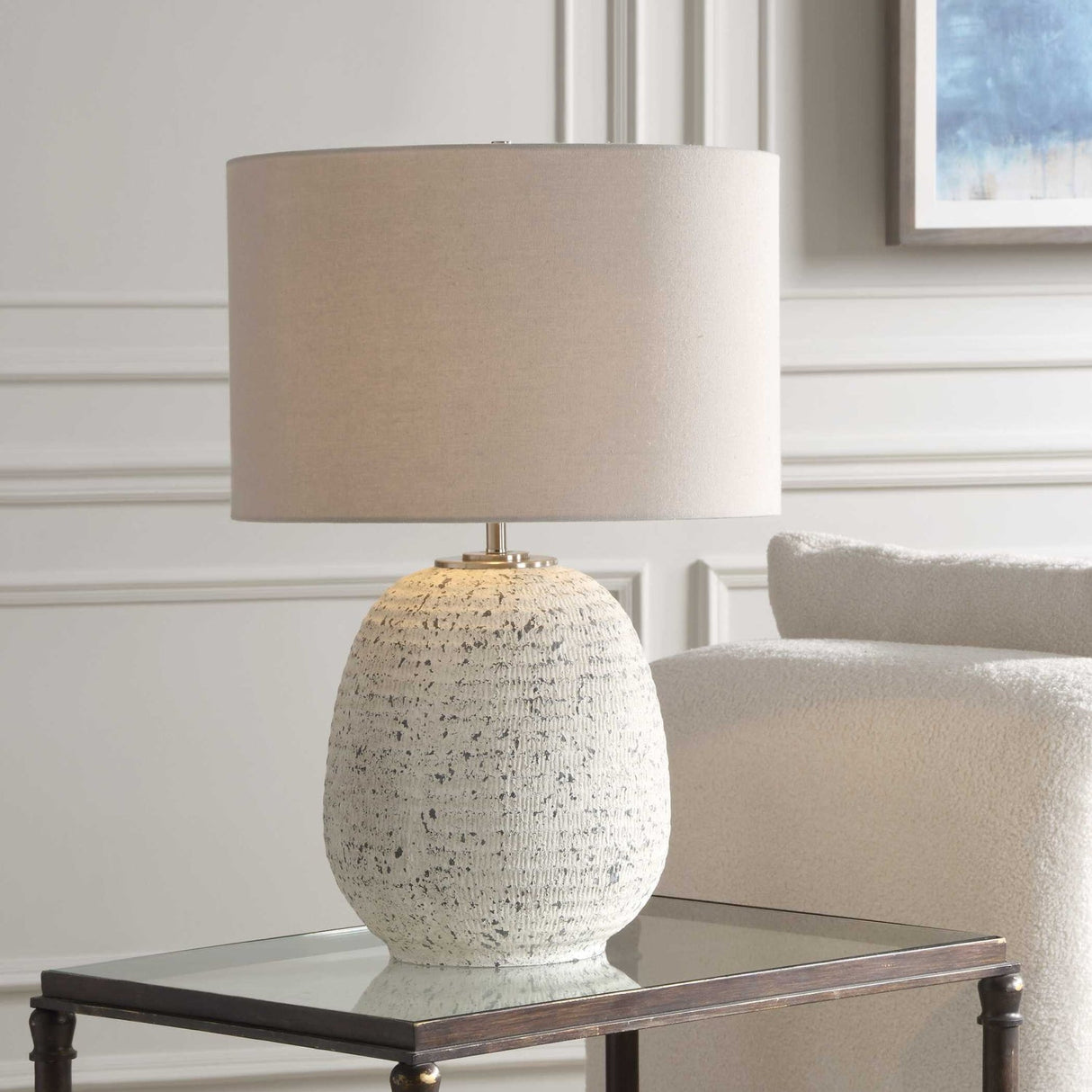 Modern European furniture - Distressed White Stone Table Lamp - www.oroa.com