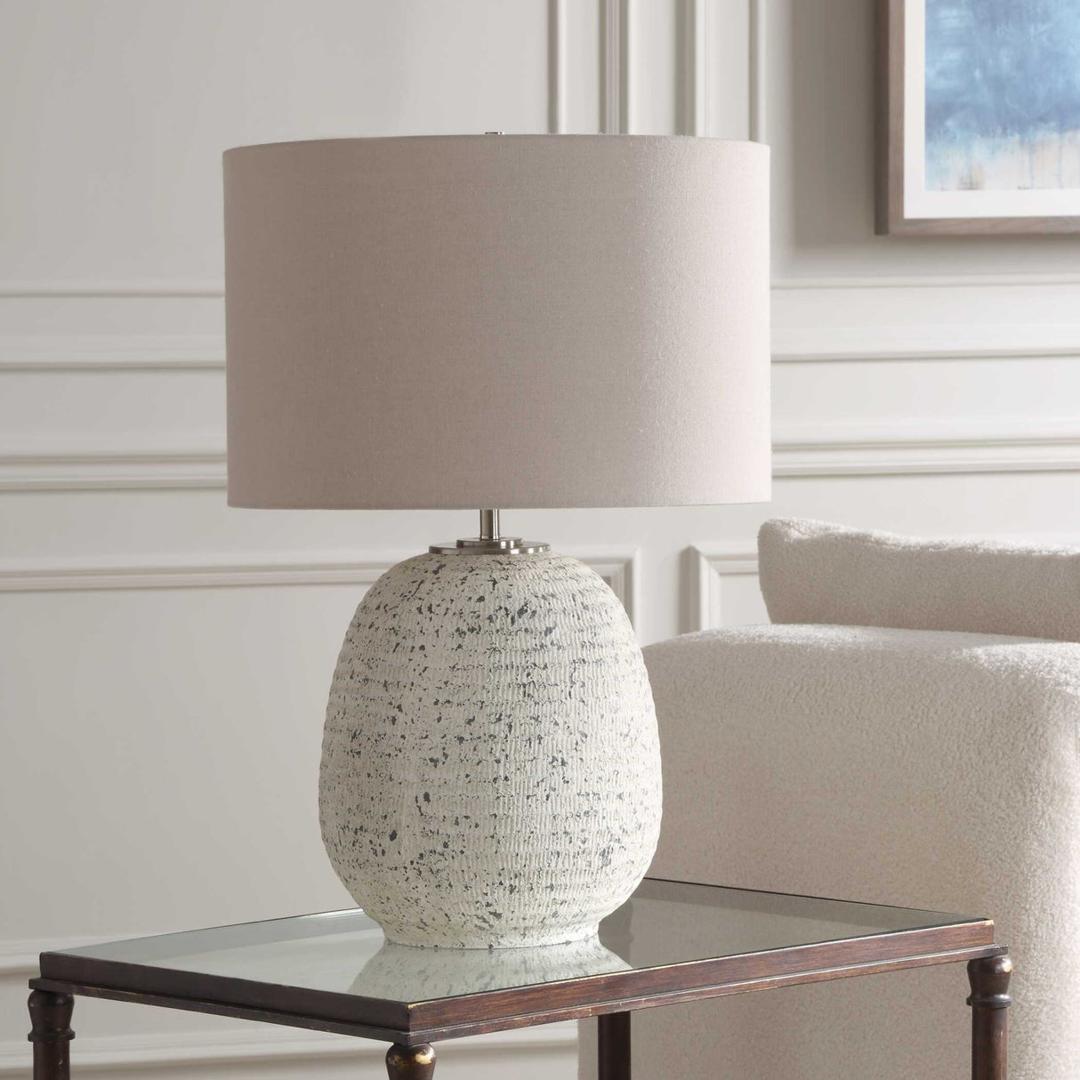 Modern European furniture - Distressed White Stone Table Lamp - www.oroa.com