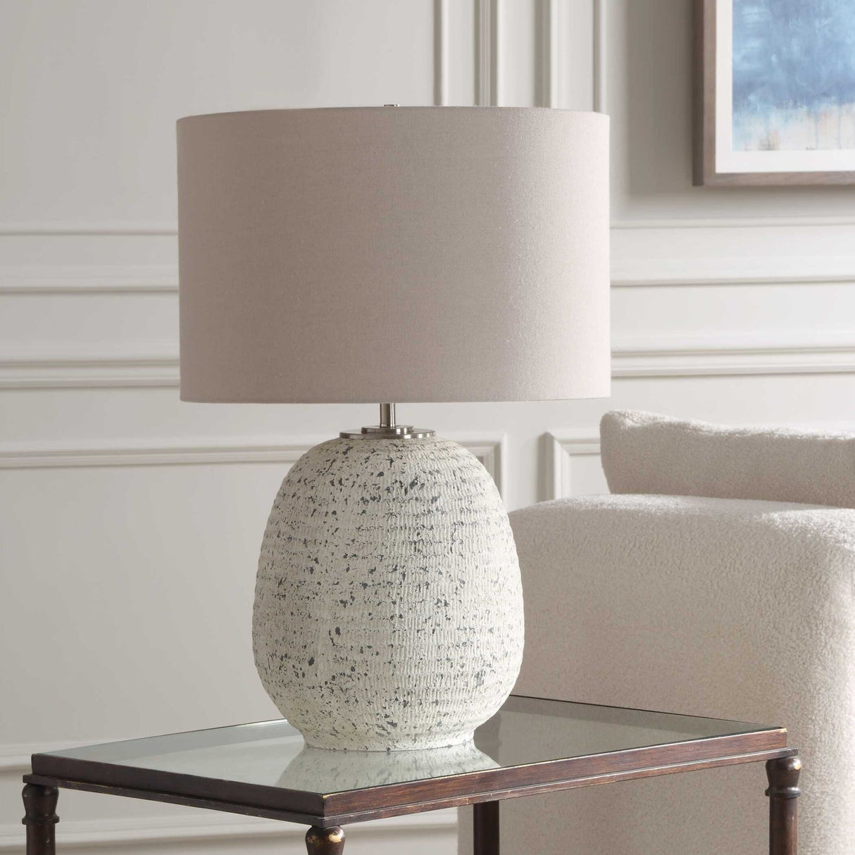 Modern European furniture - Distressed White Stone Table Lamp - www.oroa.com