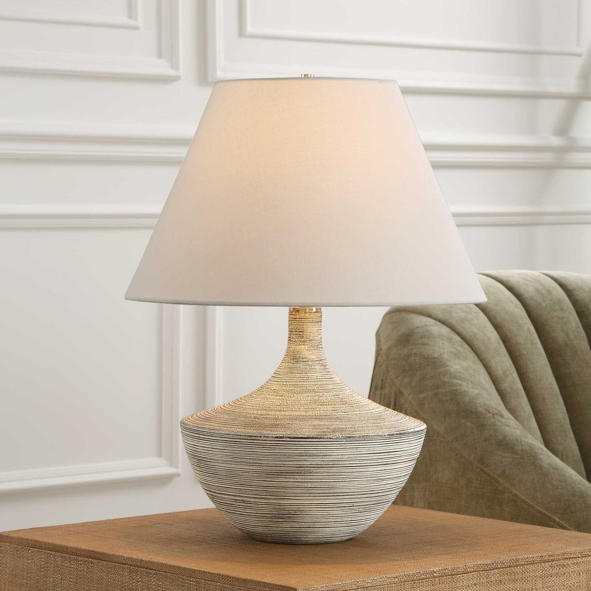 Modern European furniture - White Distressed Ceramic Table Lamp by Uttermost Carafe - www.oroa.com