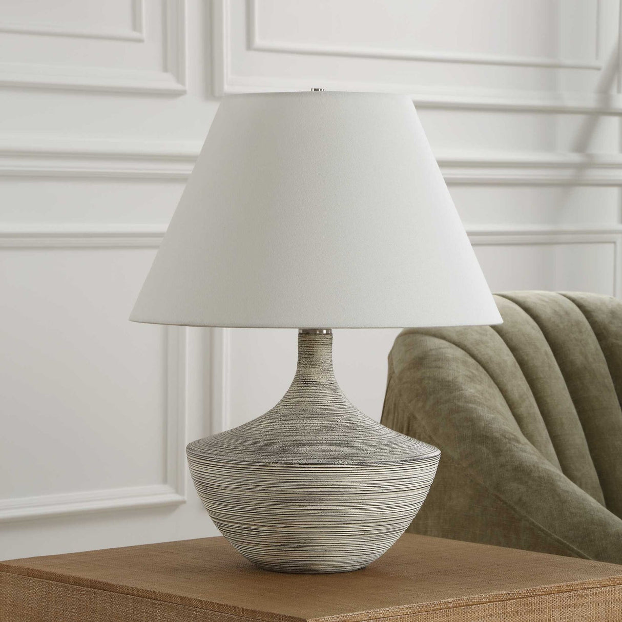 White Distressed Ceramic Table Lamp | Uttermost Carafe