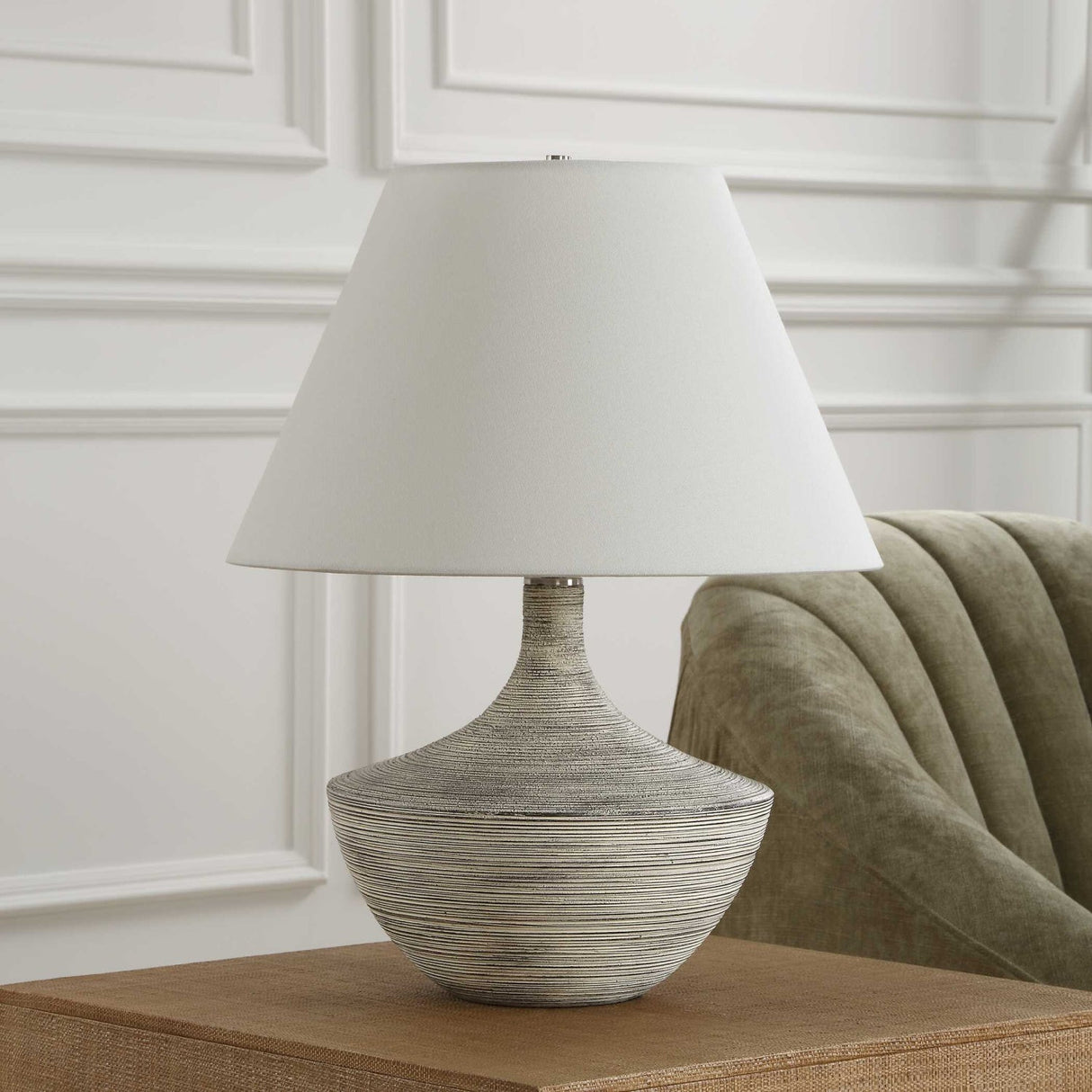 Modern European furniture - White Distressed Ceramic Table Lamp by Uttermost Carafe - www.oroa.com