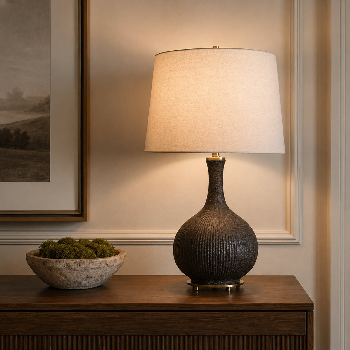 Ribbed Black Ceramic Table Lamp by Uttermost Rimini, alternate view 2
