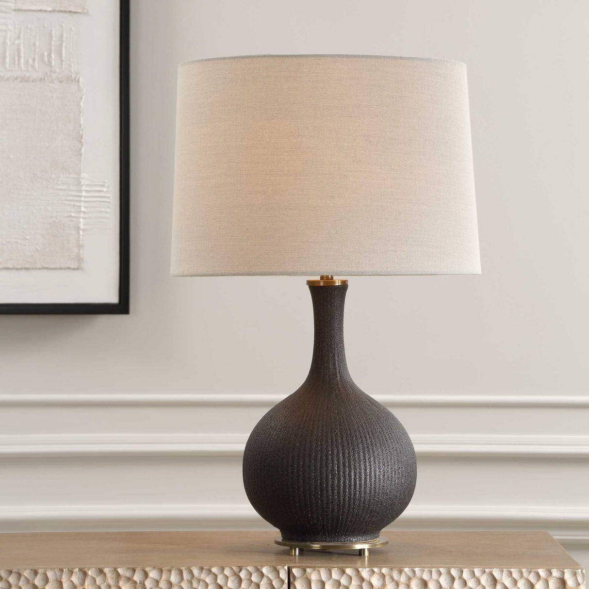 Ribbed Black Ceramic Table Lamp by Uttermost Rimini, alternate view 7
