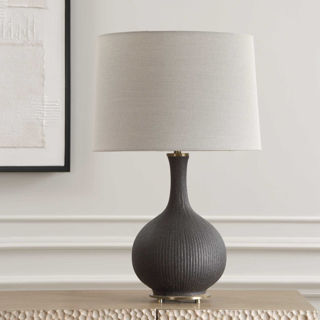 Ribbed Black Ceramic Table Lamp by Uttermost Rimini, alternate view 8