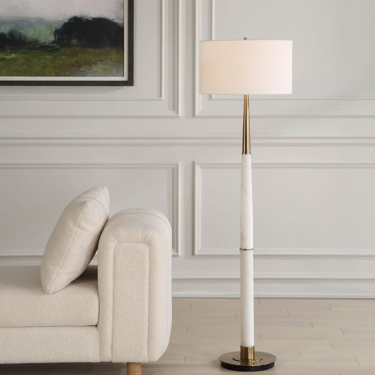 White Marble Column Floor Lamp by Uttermost Faro, alternate view 2