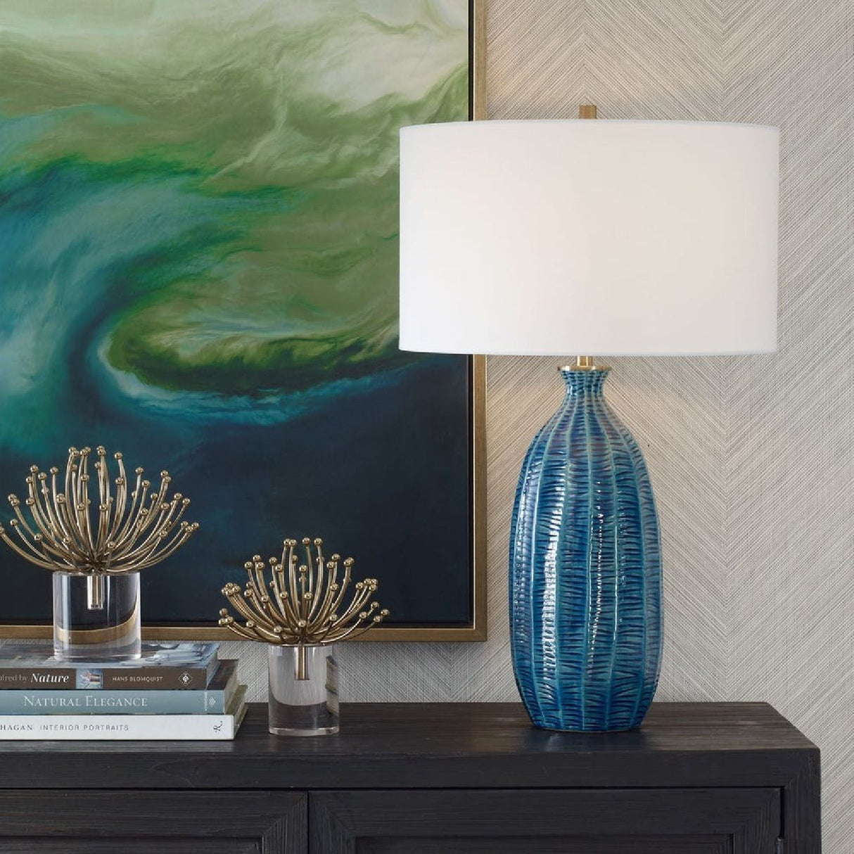 Modern European furniture - Blue Organic-Fluted Ceramic Table Lamp by Uttermost Bixby - www.oroa.com