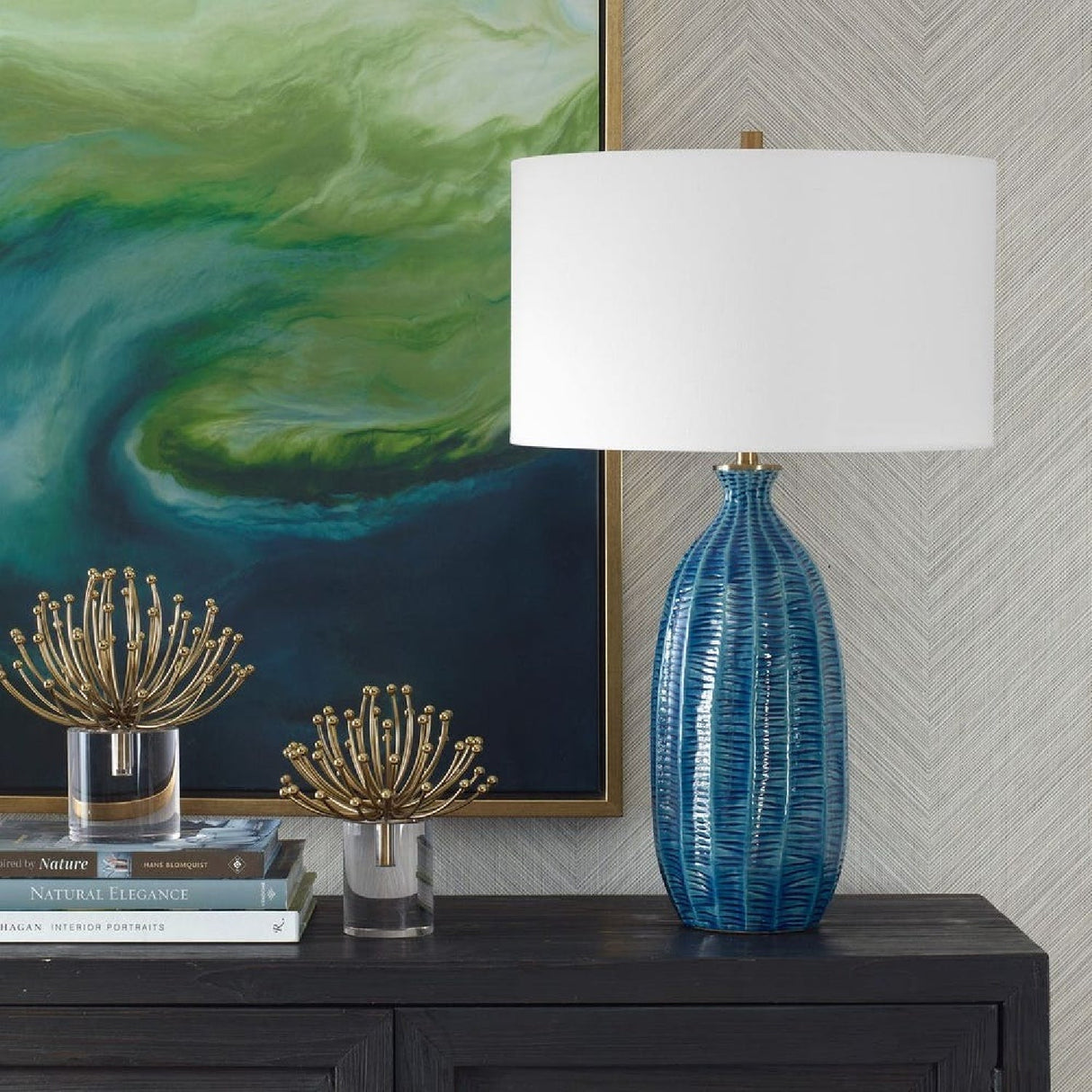 Modern European furniture - Blue Organic-Fluted Ceramic Table Lamp by Uttermost Bixby - www.oroa.com