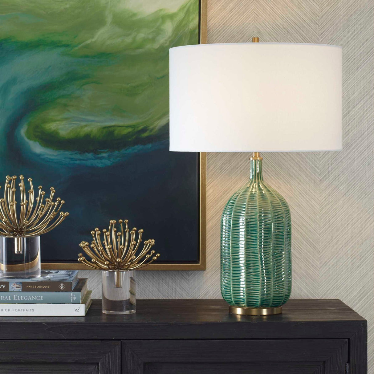 Modern European furniture - Green Ceramic Scalloped Table Lamp by Uttermost Bixby - www.oroa.com