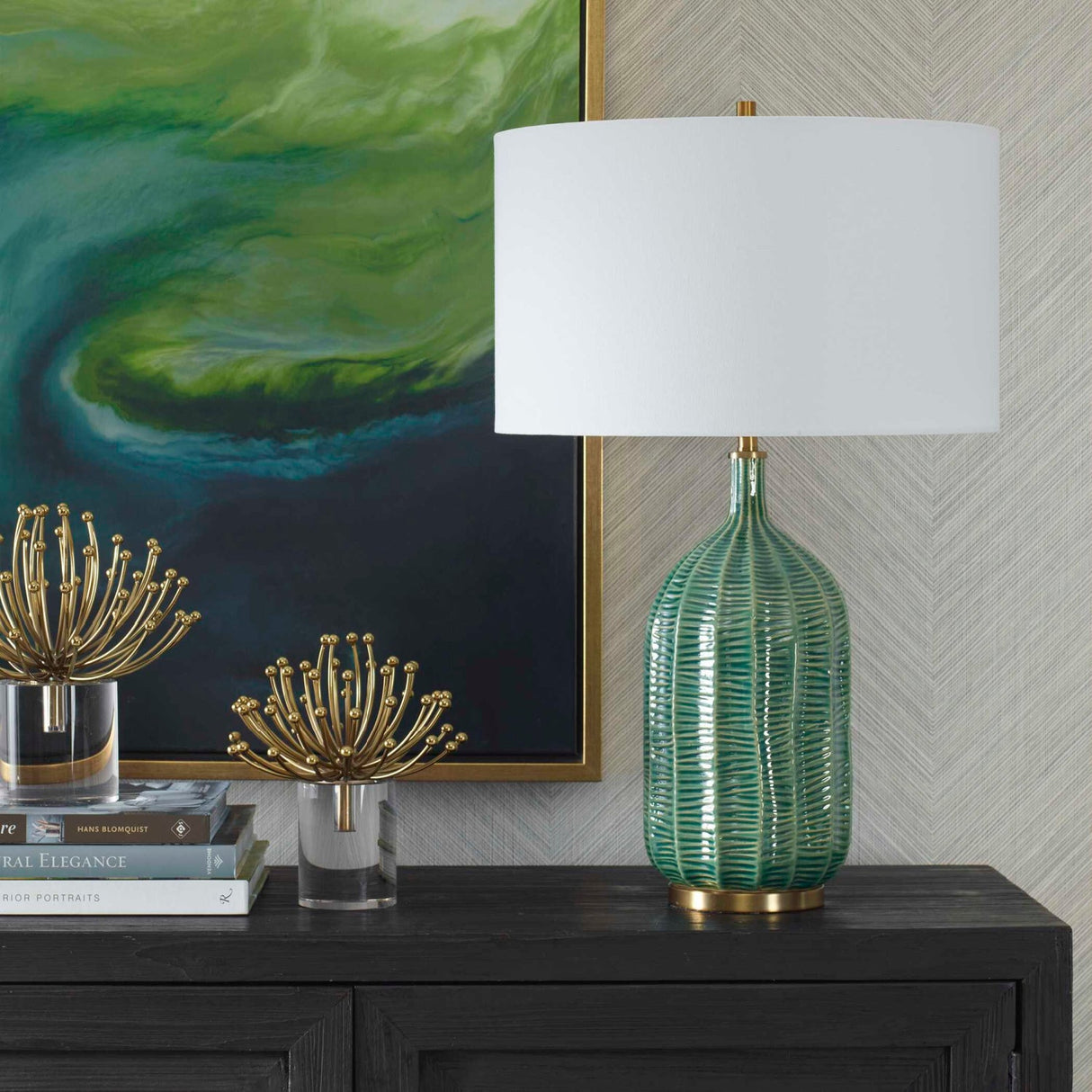Modern European furniture - Green Ceramic Scalloped Table Lamp by Uttermost Bixby - www.oroa.com