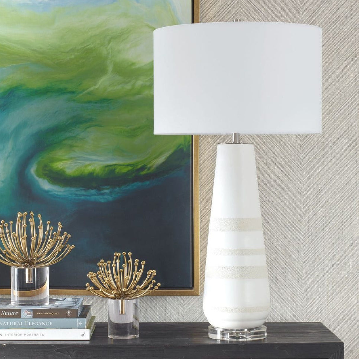 White & Gray Ceramic Table Lamp by Uttermost Santino, alternate view 2