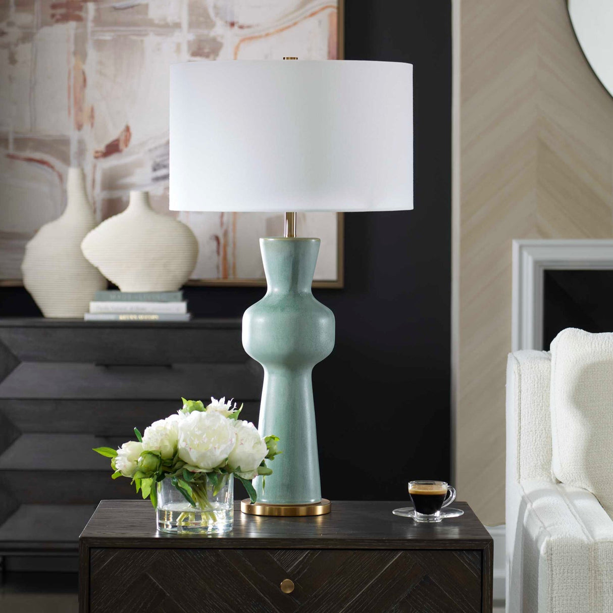 Green Ceramic Linen Table Lamp by Uttermost Pollard, alternate view 2