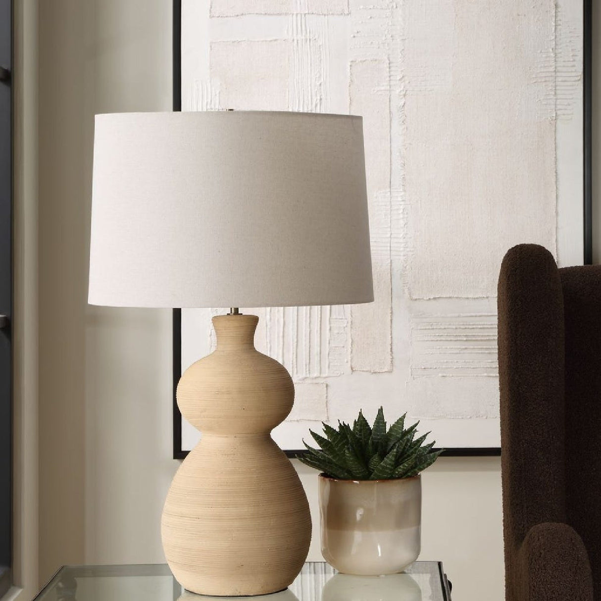 Beige Textured Ceramic Table Lamp by Uttermost Pueblo, alternate view 8