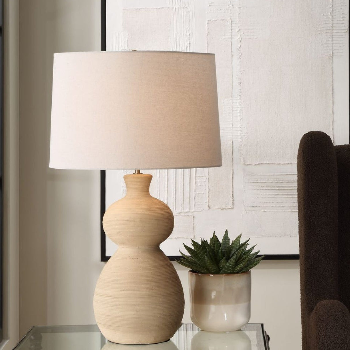 Beige Textured Ceramic Table Lamp by Uttermost Pueblo, alternate view 2
