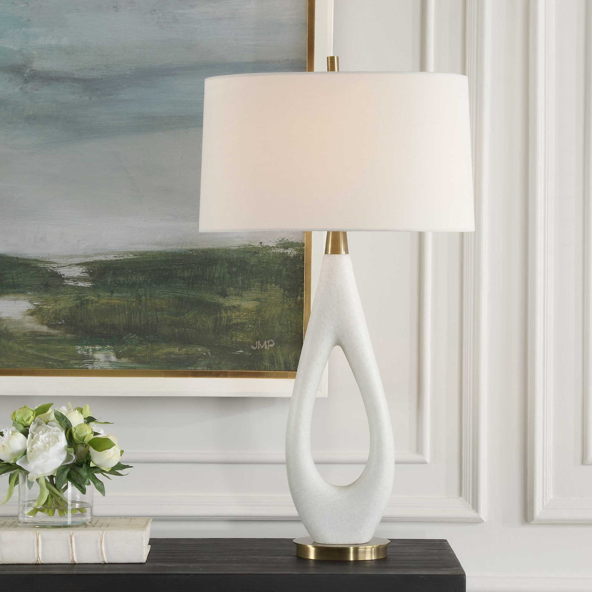 Modern European furniture - White Stone Table Lamp by Uttermost Promenade - www.oroa.com