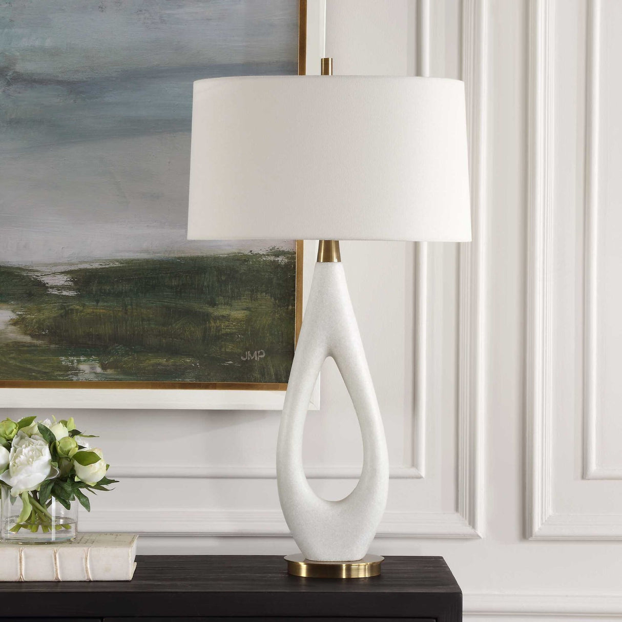 Modern European furniture - White Stone Table Lamp by Uttermost Promenade - www.oroa.com