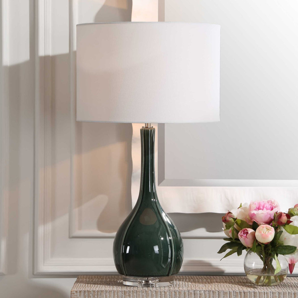 Modern European furniture - Green Ceramic Fluted Table Lamp by Uttermost Essex - www.oroa.com