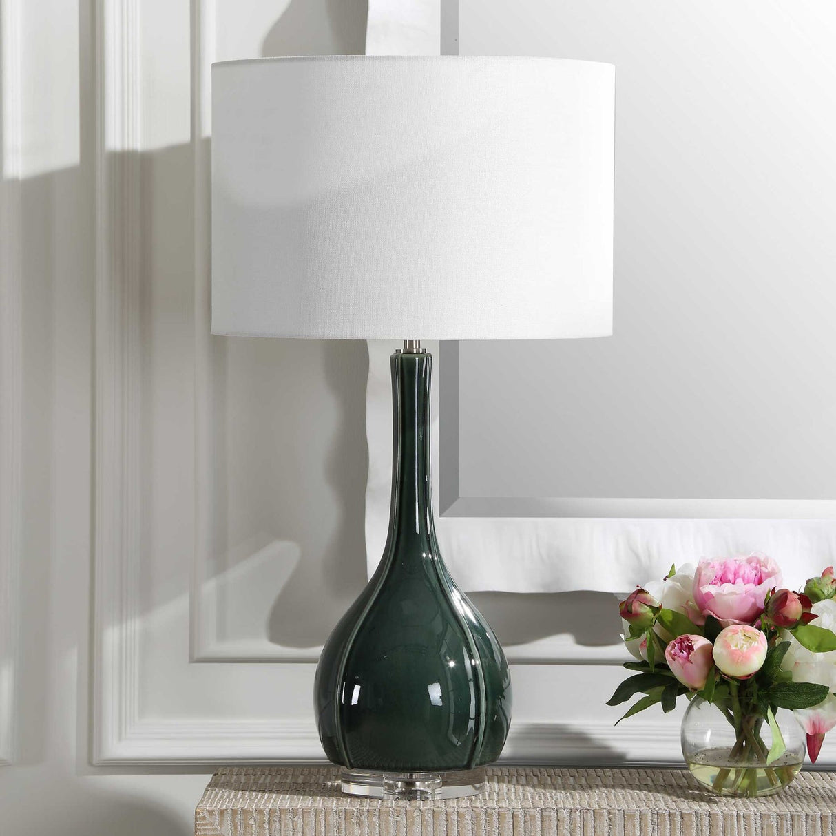 Modern European furniture - Green Ceramic Fluted Table Lamp by Uttermost Essex - www.oroa.com