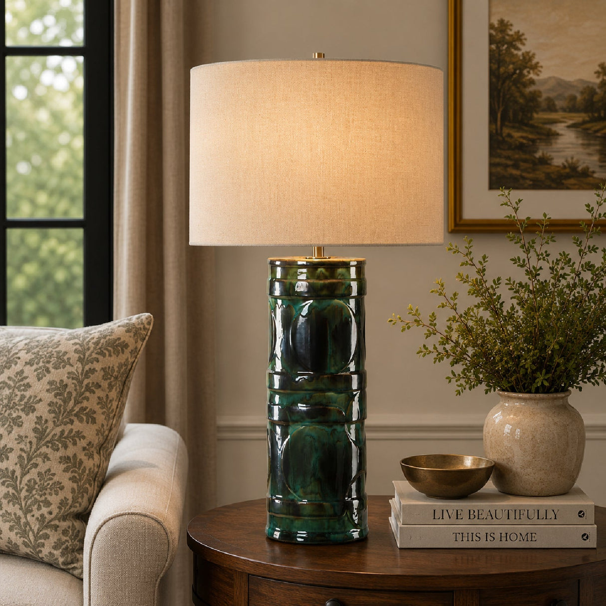 Modern European furniture - Green Glazed Ceramic Table Lamp by Uttermost Loch - www.oroa.com